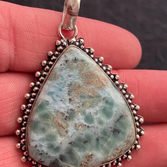 Green Blue and Beige Pectolite Larimar Stone Jewelry Crystal Pendant - Picture 4 of 6